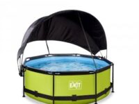 Pool ø244x76cm med solsegel och filterpump - Grön