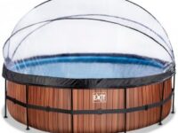 Pool ø488x122cm med tak och sandfilter och värmepump - Brun