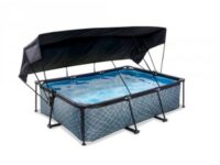 Pool 220x150x65cm med solsegel och filterpump - Grå