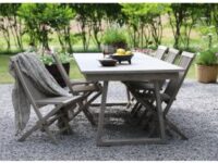 Matgrupp Saltö grå teak: Bord 240 cm inklusive 6 st fällbara stolar i grå teak
