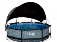 Pool ø300x76cm med solsegel och filterpump - Grå